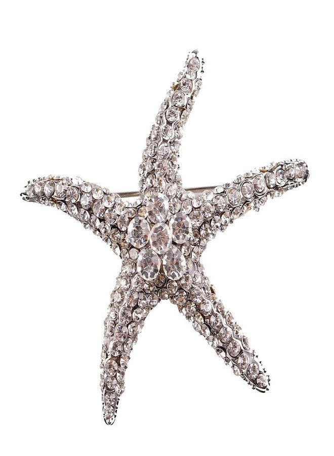 GUAFEIH Fashion Color Starfish Inlaid Rhinestones Alloy Brooch Pins Women Accessories (White) - Image 1